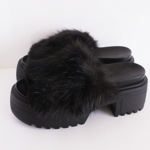 ASOS black furry platform sandals US 7 - Picture 1 of 2